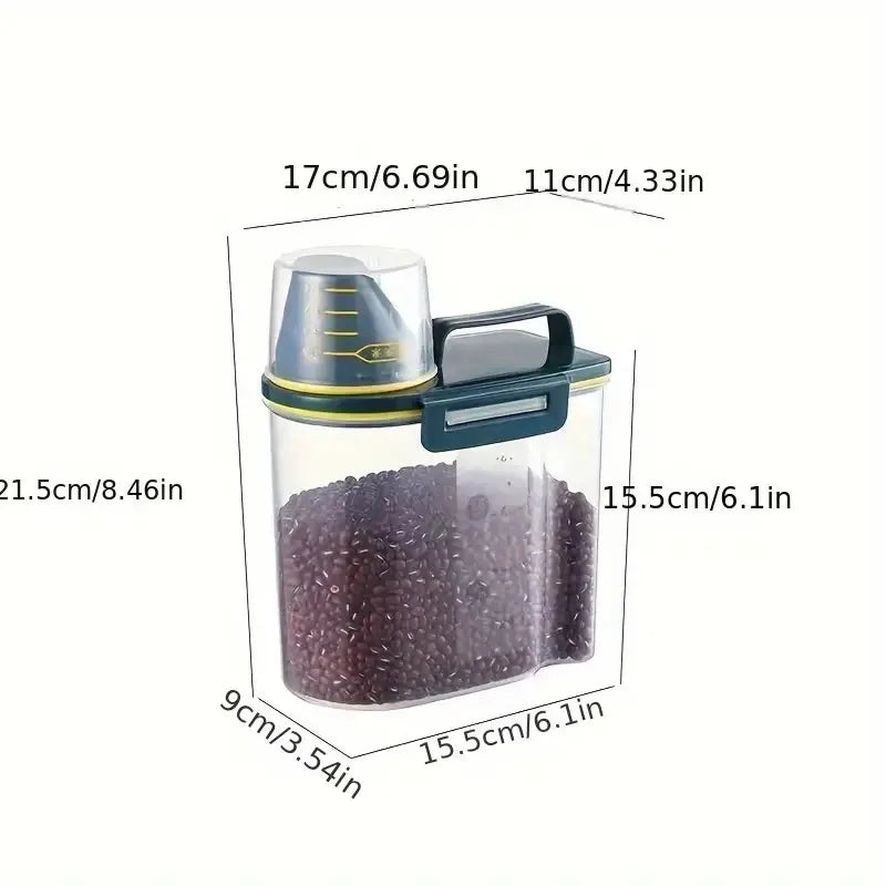 1pc Airtight Pet Food Storage Container, 1.5kg/2kg Plastic Sealed Jar with Measuring Cup for Dog Cat Dry Food Kibble