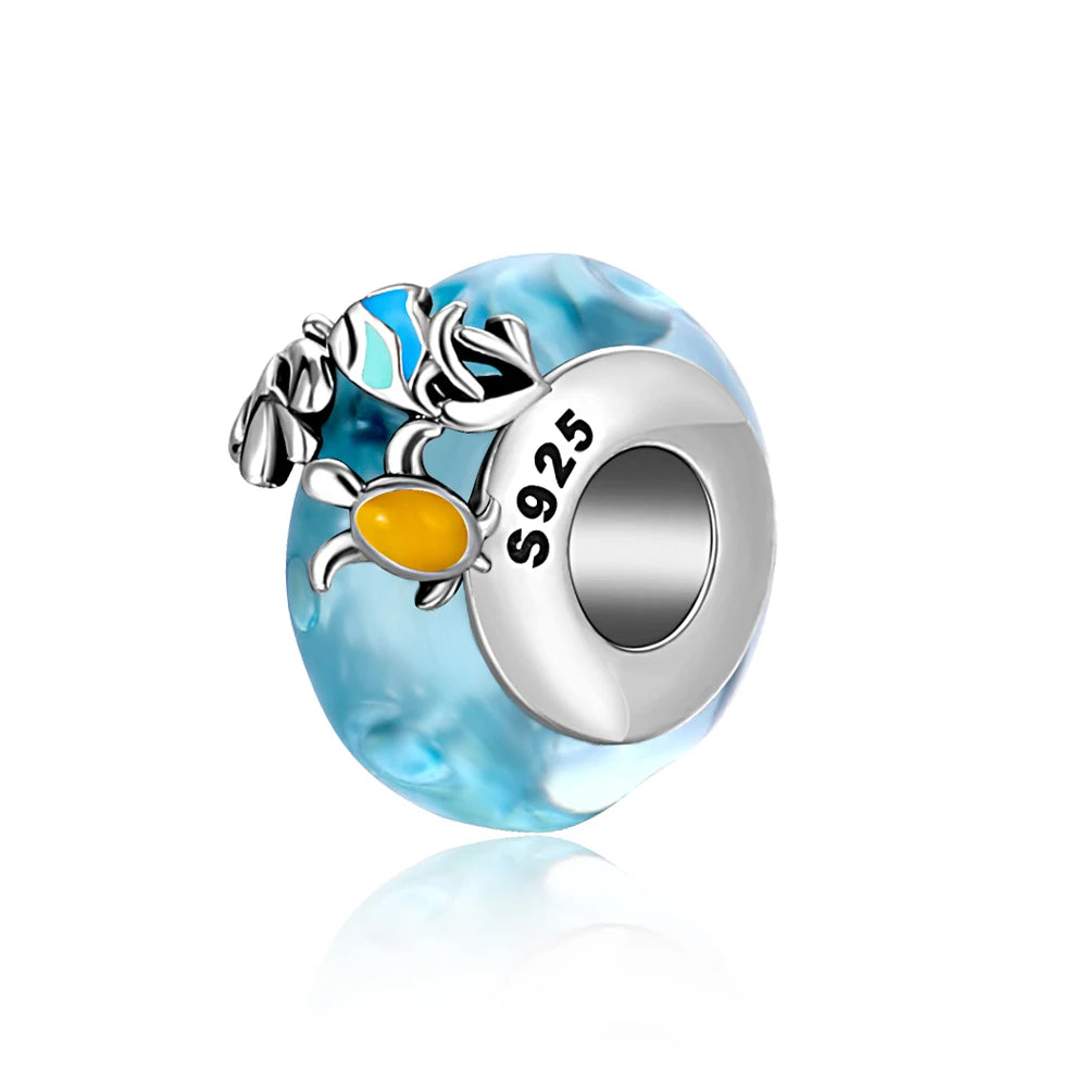 2025classic 925 Sterling Silver Colored Flower Leaf Cosmic Rainbow Murano Glass Charms Beads Fit DIY Bracelet Women Jewelry Gift