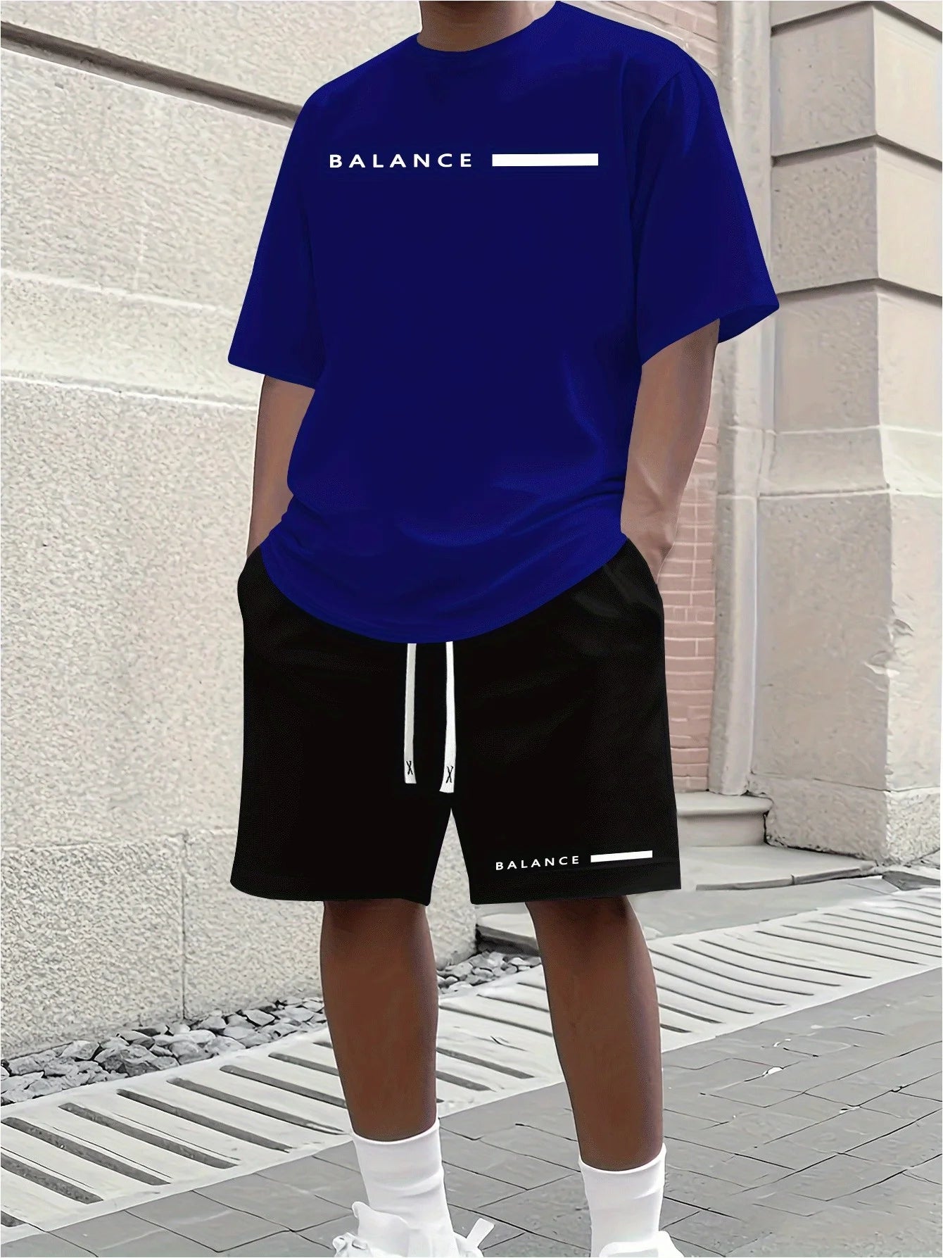2026 Casual Men's Set Summer Apparel Color-Blocked Short-Sleeve Top Relaxed Drawstring Shorts Stylish Streetwear Ensemble