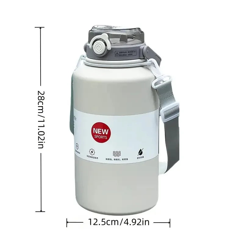 2L/ 67.63oz Large Capacity Stainless Steel Insulated Tumbler with Handle, Ice-Keeping and Thermal Straw, Sports Water Bottle
