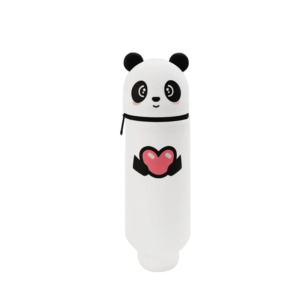 Silicone Cartoon Pencil Case with Zipper, Stand Up Organizer for Kids School Supplies