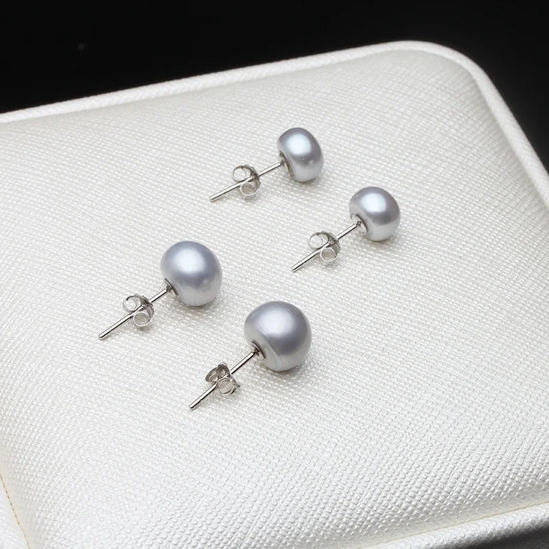Classic Natural Freshwater Pearl white pink purple black gray 925 sterling silver Stud Earring Jewelry for Women Super Deal