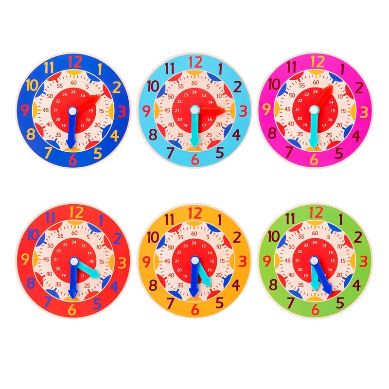 Kids Montessori Wooden Clock Toys Time Learning Teaching Aids Educational For Children Primary School Clever Board Toy
