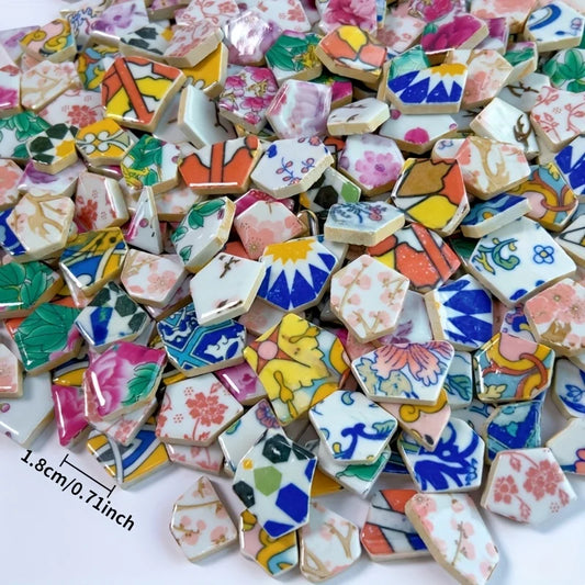 100/200 Grams of Colorful Mosaic Materials, Multi-Size Mixed Printed Pentagonal Mosaic Pieces, Suitable for Handmade Creative Materials, Coaster Mosaic Materials, Art Crafts, Parent-Child Craft Supplies, Vase and Candl