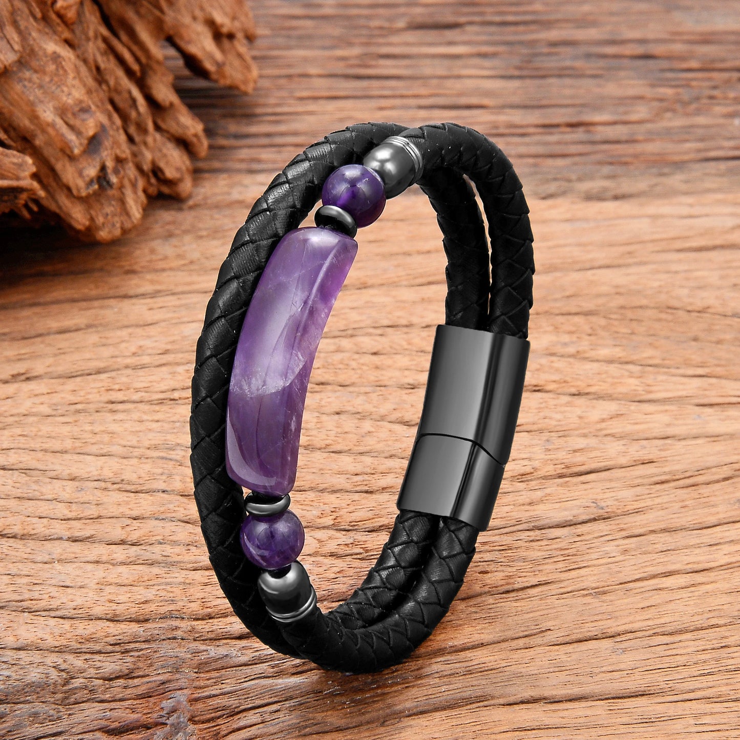 4 Style Natural Purple Crystal Bracelet for Men Women Luxury Geometric Shape Amethysts Bracelet Lady Fashion Stone Jewelry Gifts