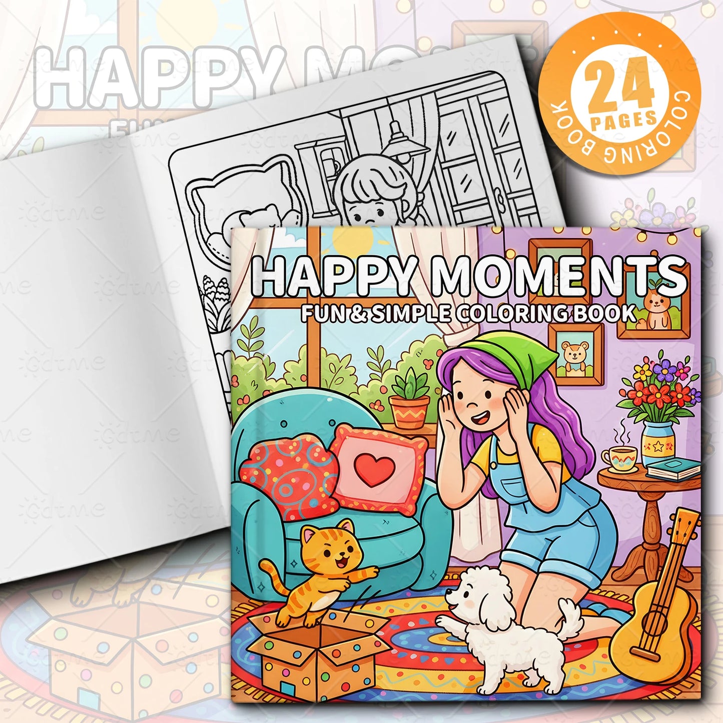 HAPPY MOMENTS Coloring Book for Adults Featuring Cartoon Bold-easy Patterns for Relaxation Kids DIY Painting Drawing Books