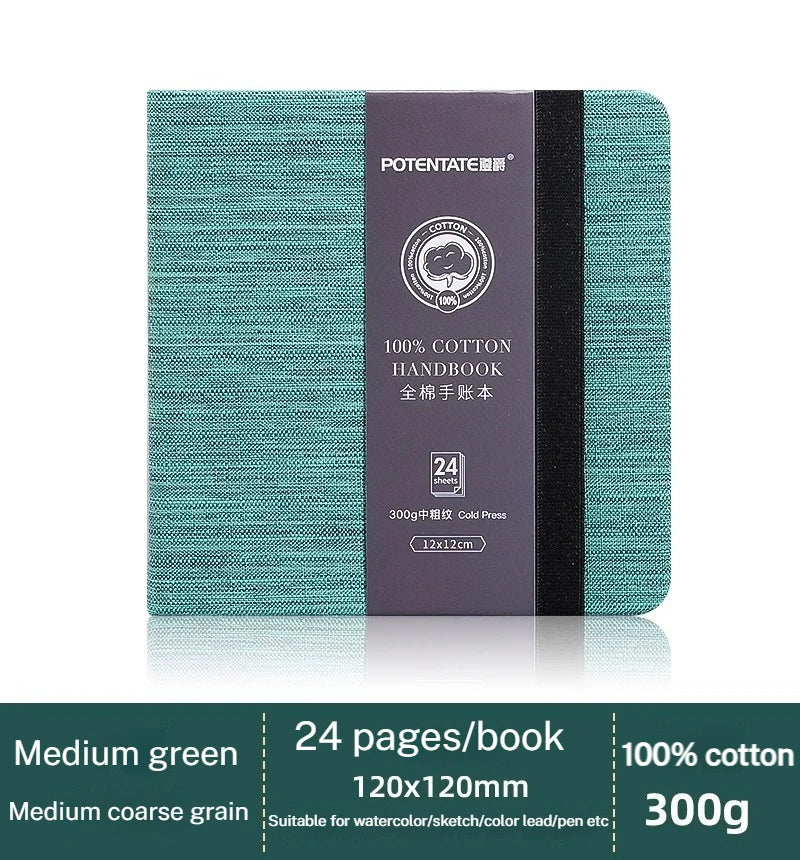POTENTATE 100% Cotton Square Watercolor Paper Book 24 Sheets 300g Art Painting Drawing Paper Sketchbook Journal Drawing Notebook