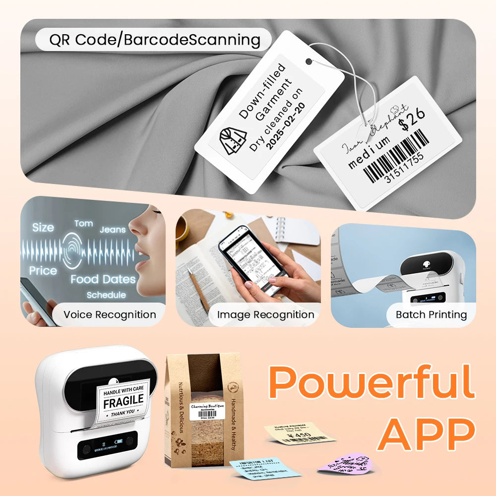 Zodzi M220 Label Printer 75mm Thermal Label Maker for Barcode Address Labeling Mailing File Folder Labels for Phone & PC