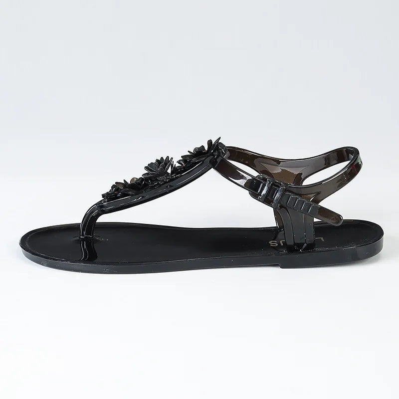 Summer Handwork Flower Women jelly Sandals 2025 New Clip Toe Flip Flops Shoes Female Flat Casual Beach Holiday Non-slip Slippers