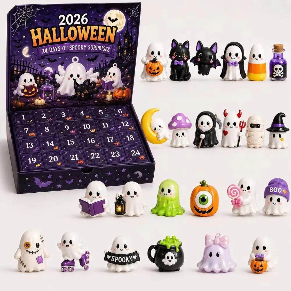 2026 Halloween Advent Calendar,24 Days Spooky Resin Ornaments Countdown Box,Halloween Table Decor HolidaySurprise Gift Setadult