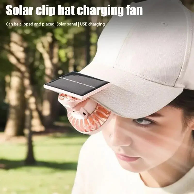 1pc Solar Powered Portable Hand Clip Fan USB Rechargeable Mini Fan Clip On Air Cooling Fan For Summer Outdoor Hiking Camping