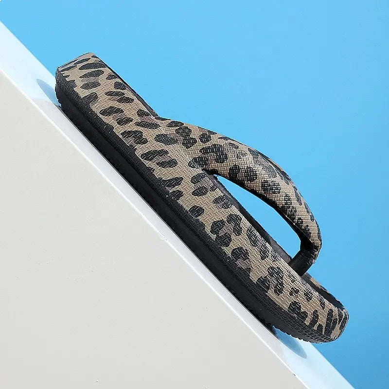 Summer Women Comfort Flip Flop Leopard Soft Thick Soled Cloud Slippers Travel Vacation Beach Sandals