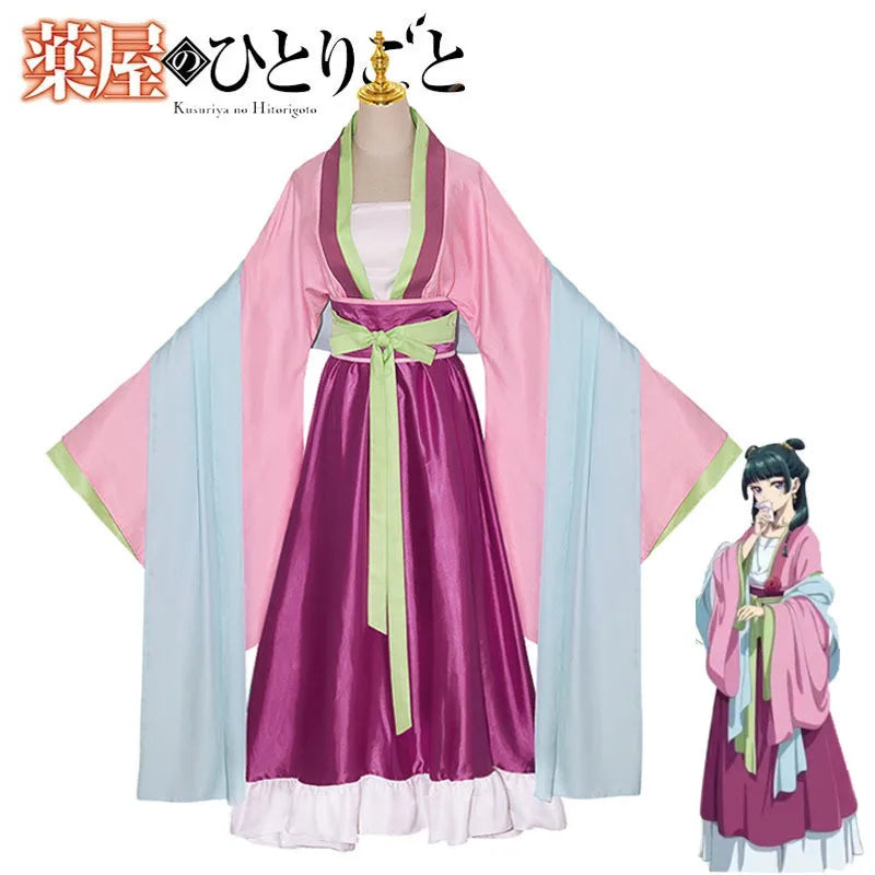 Maomao Cosplay Costume Wig Anime The Apothecary Mao Mao Plus Size Pink Dress Halloween Party for Women