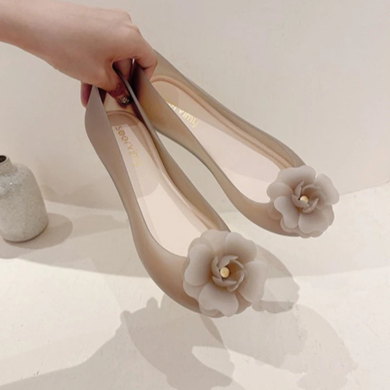 Soft Bottomed Women Jelly Flat Sandals Beach Comfort No Slip Summer Shoes Female Ballerina Round Toe Floral Design Footwears