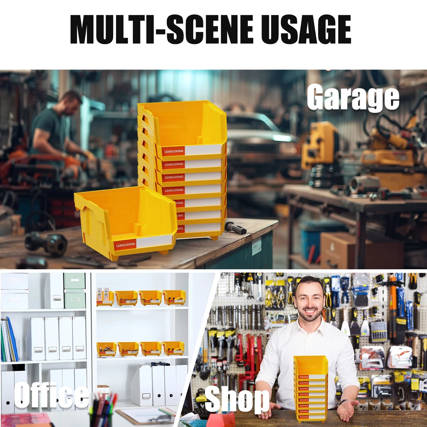 6/24Pcs 5"x4"x3" Freestanding Tiered Storage Bins - Stackable/Hanging Garage Containers for Tools & Parts - Heavy-Duty Organizer