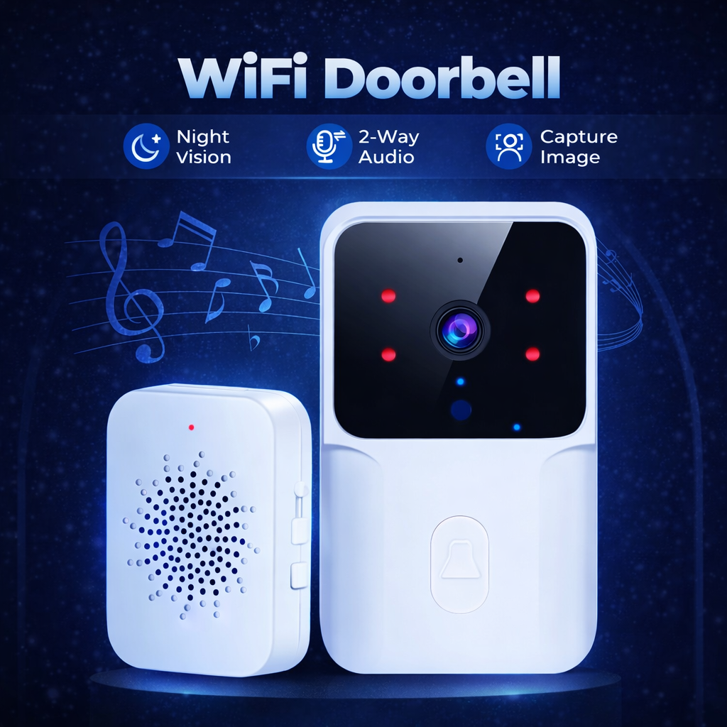 Wireless Video Doorbell Camera, WiFi Two-way Talk Doorbell with IR Night Vision, Smart Home Security Surveillance Monitor