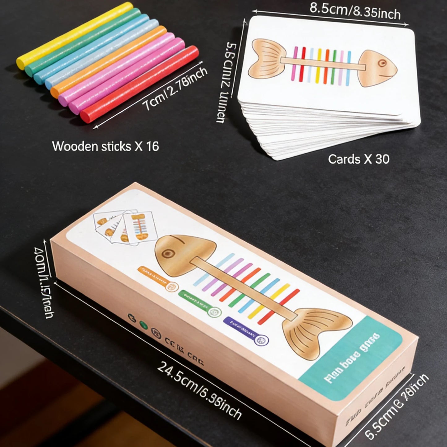 Wooden Fishbone Color Matching Toy Motor Skills Game 30 Card Educational Balance Kids Preschool Learning Activity Home Classroom