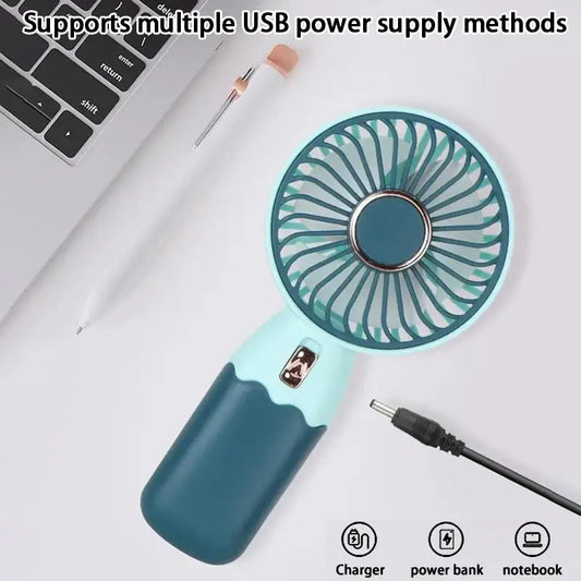2In1 Mini Electric Fan Outdoor Portable Handheld Usb Rechargeable Cooling Desk Fan With Mobile Phone Stand Function Summer·
