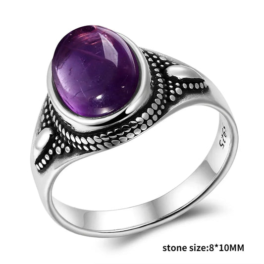 Luxury Vintage Ring Natural Amethyst Rings S925 Silver Jewelry Wedding Anniversary Party Ring Gifts for Women