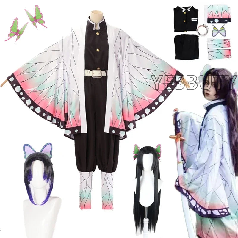 bilibili Demon Slayer Shinobu Kochou Cosplay Costume Kochou Kanae Women Uniform Cloak Halloween Anime Clothes Outfit For Adult