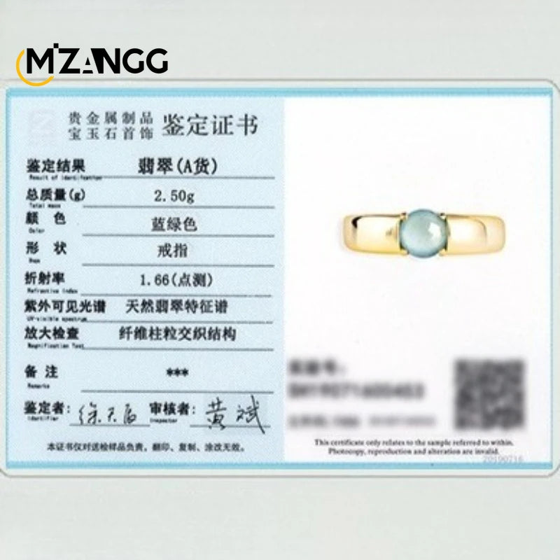 Natural Jadeite Blue Water S925 Silver Inlaid Egg Face Ring Fashion Luxury Glamour Women's Adjustable Jewelry