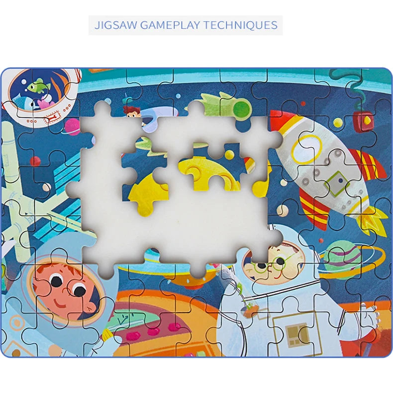 Hot New 60 Pieces Wooden Puzzle Toys for Children Cartoon Vehicle Animal Wood Jigsaw Baby Learning Educational Toy Kids Gift