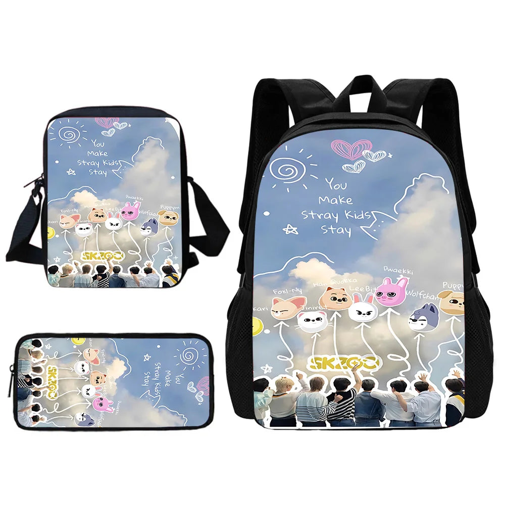 Child School S-Skzoo-o k-Kpop Stray Kids Backpack With Shoulder Bag Pencil Bags School Bags for Boys Girls Best Gift