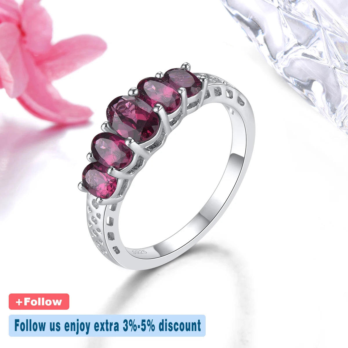 Natural Rhodolite Garnet Solid Sterling Silver Rings 2 Carats Genuine Rose Garnet S925 Fine Jewelrys Romantic Classic Gifts