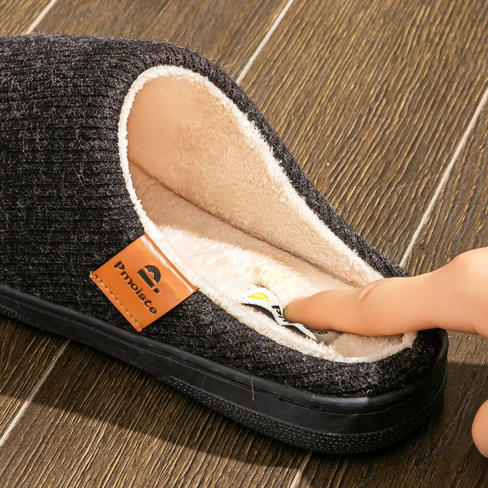 Memory Foam Cushion Slippers men Suede TPR Sole Platform Warm Soft Non Slip Stripe Comfortable Indoor Shoes Knited