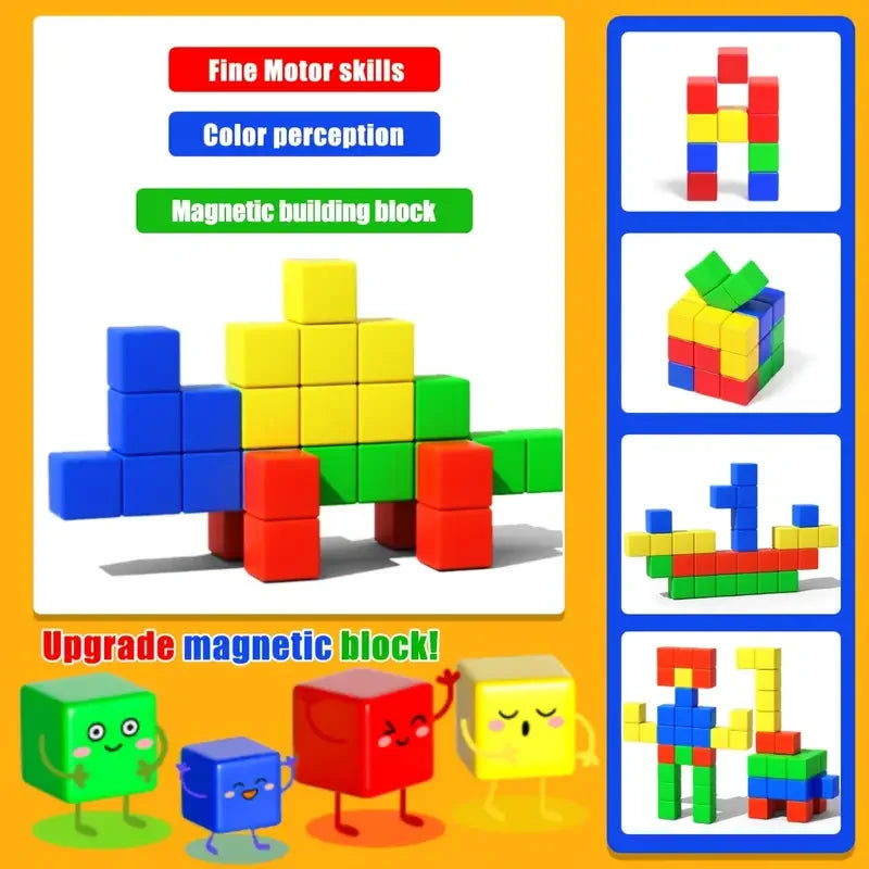 Magnetic Cubes Building Blocks Toys STEM Educational Construction Play Sensory Learning For Toddlers Kids Early Development