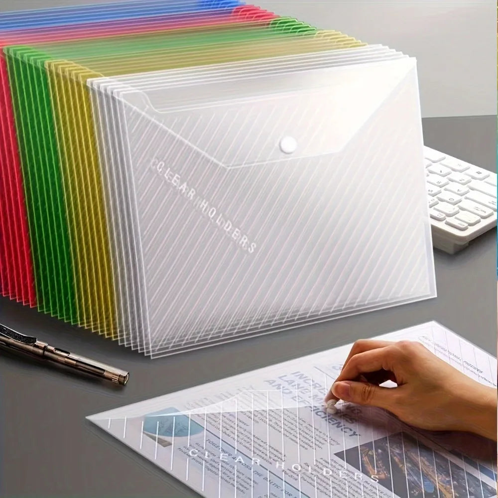 20-Pack A4 Snap Button File Folders in Random Colors, for Exam Paper Storage, School Supplies & Office Document Organization