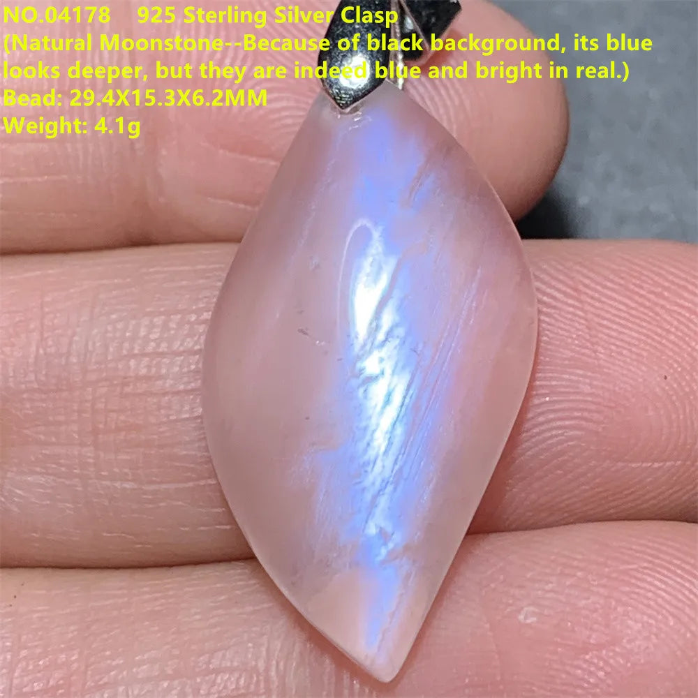 Natural Colorful Moonstone Pendants Necklaces Unusual Women Big Orange Blue Light Rainbow Moon Stones Bead Gemstone Jewelry S925