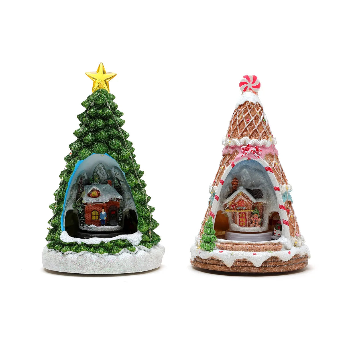 Resin Music Rotating Train LED Music Box Christmas Ornament Gift Decoration