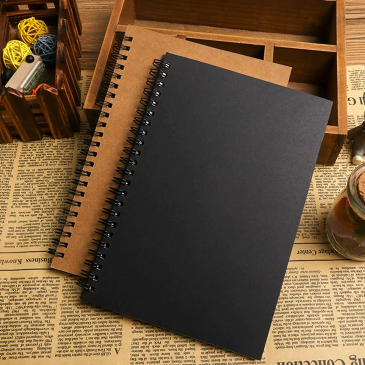 1 Book 50 Sheets Retro Spiral Kraft Paper Notebook Coil Sketchbook Graffiti Drawing Diary Journal Office School Writing Station