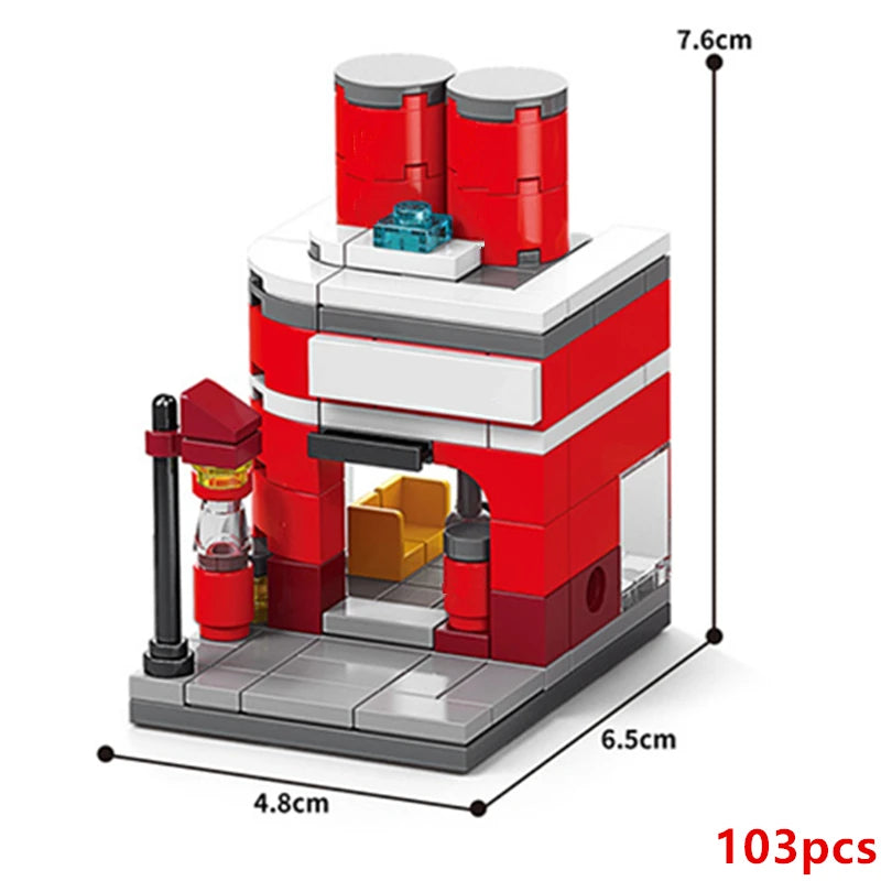 NEW Restaurant Dessert Coffee Pet Fruit Store Street View Food House Building Blocks Kit  Bricks Model Toy