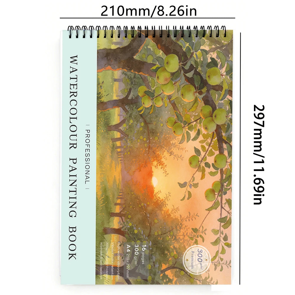 300gsm 16Sheets A4/A5 Cold Press Watercolor Paper Pad, Heavyweight Acid-Free Art Notebook for Gouache Mixed Media, Thick Drawing