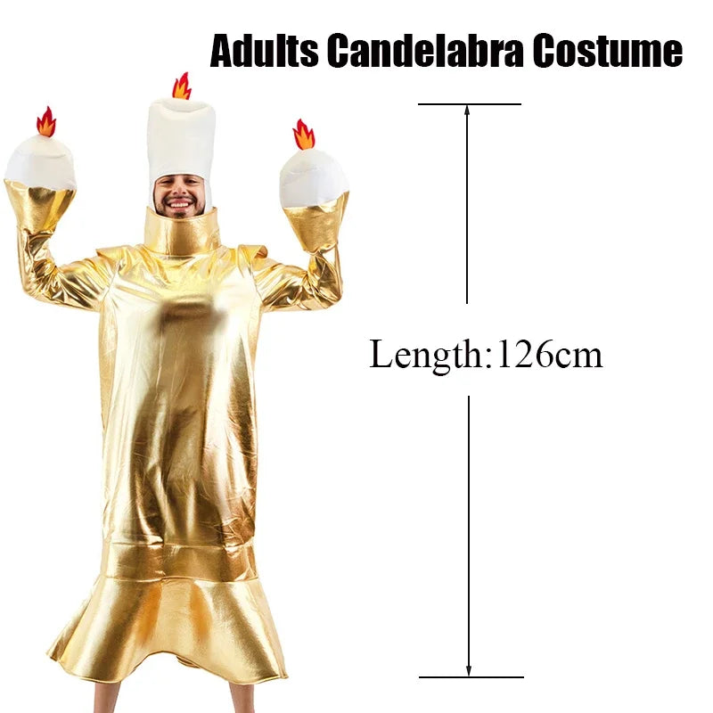 Adult Unisex Funny Couple Beauty Beast Roleplay Outfit Lumiere Adults Candelabra Halloween Fancy Dress Women Mrs Potts Costumes