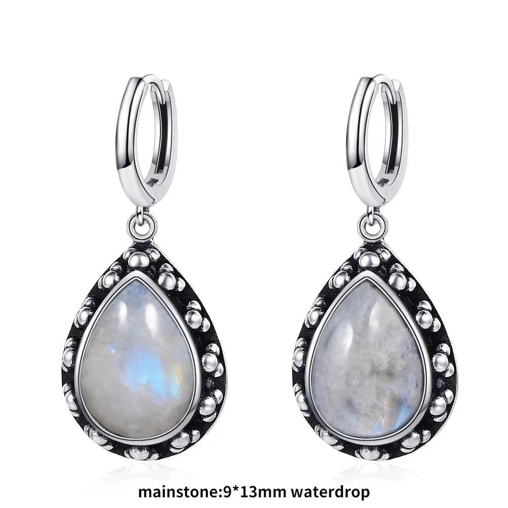 New Elegant Natural Kyanite S925 Silver Drop Earrings for Women Vintage Jewelry Wedding Engagement Hoop Earrings Gifts