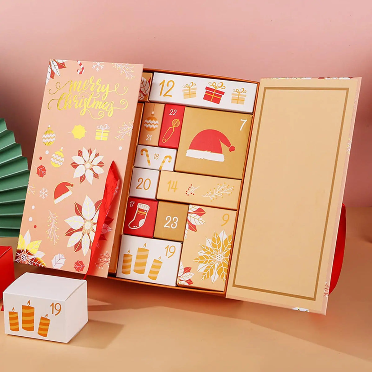 Christmas Advent Calendar Decoration with 24 Cardboard Gifts Boxes Empty Xmas Countdown Calendar to Fill Advent Calendar Storage