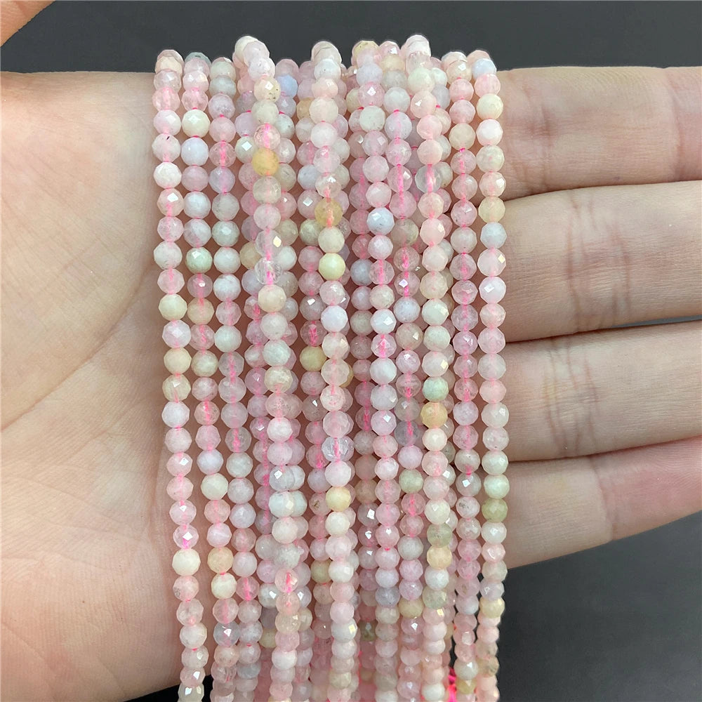 2mm 3mm 4mm Faceted Natural Stone Pink Rose Quartzs Crystal Beads Round Amethysts Loose Beads for DIY Jewelry Making Necklace