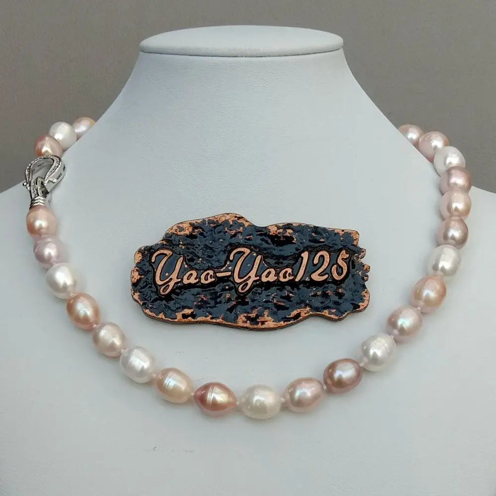 YYGEM natural Freshwater Pearl Pink Purple White Rice Pearl Choker Necklace cz pave clasp  For Women Girl Jewelry Gift