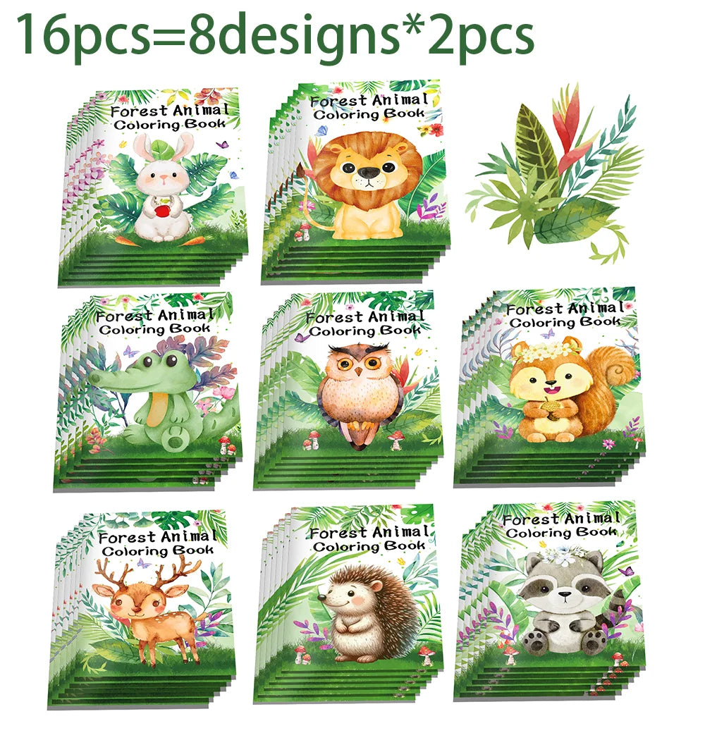 16pcs Cartoon Jungle Animals Graffiti Painting Book Kids Coloring Picture Books Kids Birthday Party Gifts Drawing Notebook