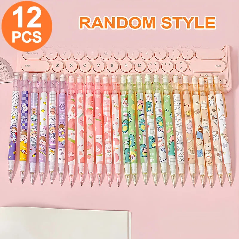 12 Mechanical Pencils with Printed Patterns, 6.89 Inches Long, Come with an Eraser, Easy to Erase Writing, Suitable for Office, Drawing, Note-Taking, Office Supplies, School Supplies, Stationery Sets, Back-To-School Season