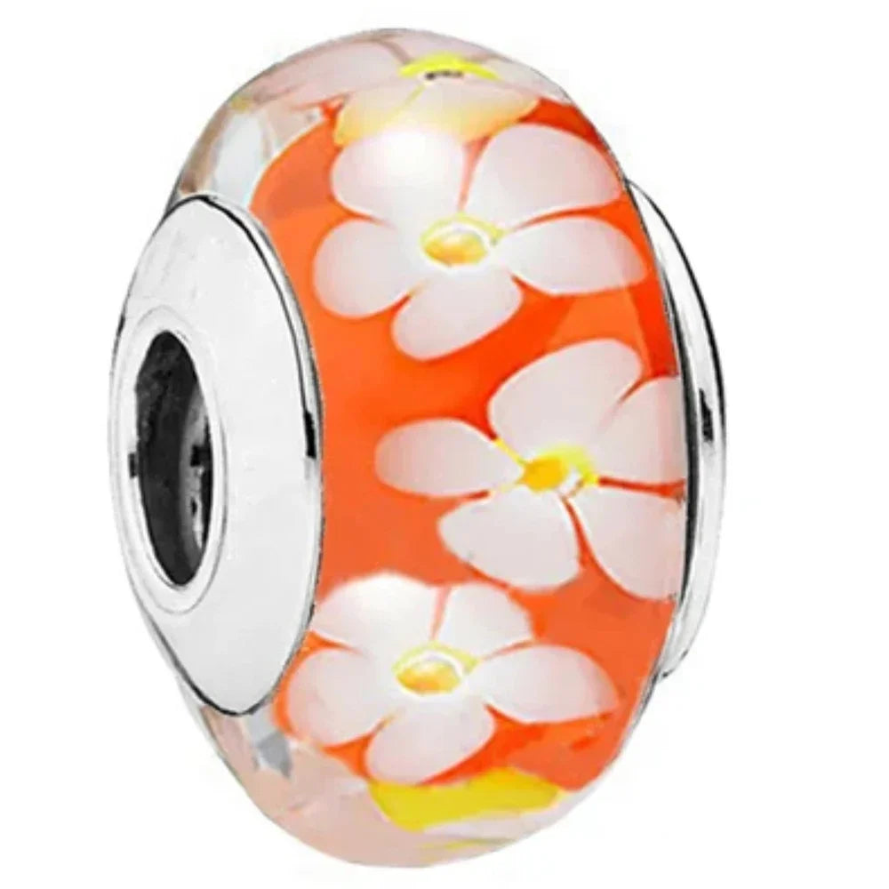 2025classic 925 Sterling Silver Colored Flower Leaf Cosmic Rainbow Murano Glass Charms Beads Fit DIY Bracelet Women Jewelry Gift
