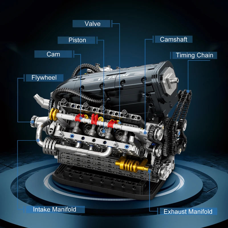1268PCS V6 Engine Building Blocks MOC DIY Technic Mechanical Car Motor Bricks with Working Pistons Science STEM Toy Gift Adults