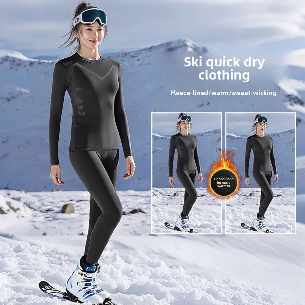Ski Thermal Underwear Set 2-piece Tracksuit Snowboard Tight-fitting Winter Cold Weather Protective Suit Elastic and Breathable