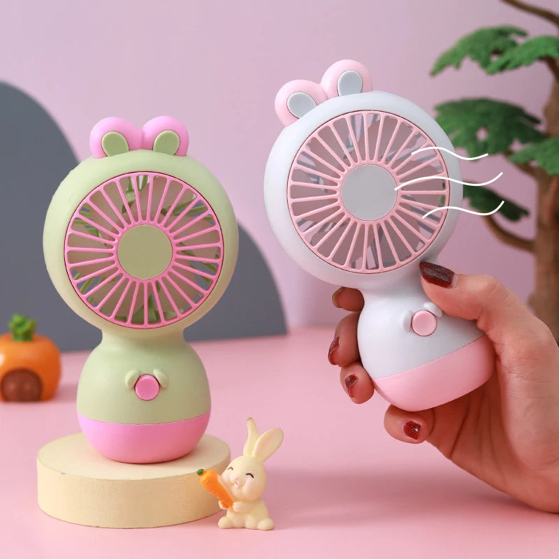 Cute Cartoon Rabbit Ear Desktop Fan USB Rechargeable Handheld Fan Summer Cooling Gift for Kids Children Home Office Rechargeable