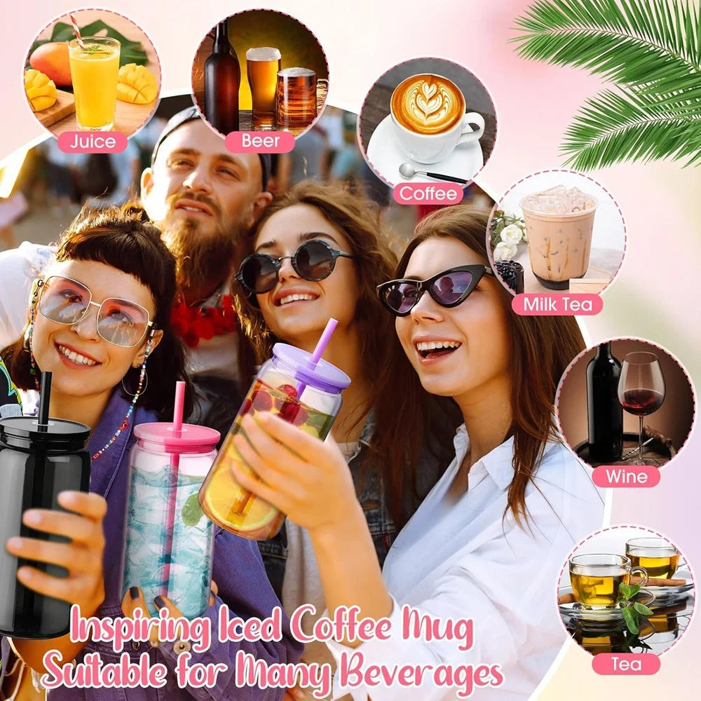 16OZ DIY Snowglobe Tumbler with Pre Drilled Hole Reusable Plastic Water Bottles Break-Resistant Mason Jar Cups for Holiday Gifts
