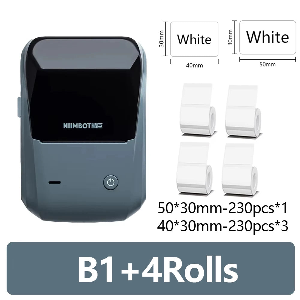 NIIMBOT B1 Portable Thermal Printer With Tapes 2 Inch Adhesive Label Machine Mini Bluetooth Sticker Maker Waterproof Labels Roll