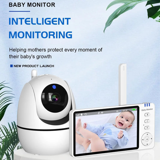 HTMCK 5 Inch Video Baby Monitor Night Vision with 4X Zoom Two-Way Audio Nanny Camera for Mother Kid Babysitter